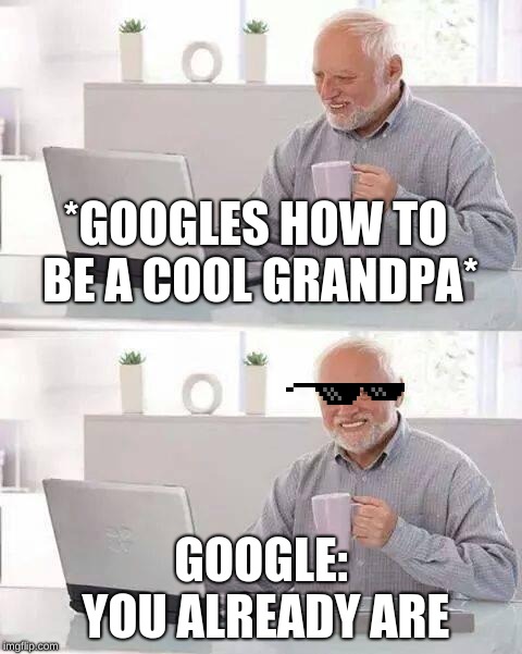 lol | *GOOGLES HOW TO BE A COOL GRANDPA*; GOOGLE: YOU ALREADY ARE | image tagged in memes,hide the pain harold | made w/ Imgflip meme maker
