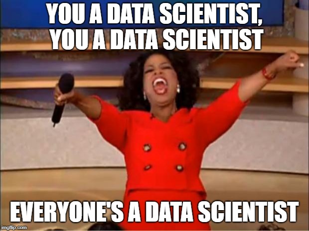 Oprah You Get A Meme | YOU A DATA SCIENTIST, YOU A DATA SCIENTIST; EVERYONE'S A DATA SCIENTIST | image tagged in memes,oprah you get a | made w/ Imgflip meme maker