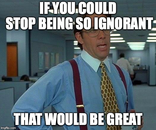That Would Be Great Meme | IF YOU COULD STOP BEING SO IGNORANT; THAT WOULD BE GREAT | image tagged in memes,that would be great | made w/ Imgflip meme maker