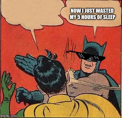 Batman Slapping Robin Meme | NOW I JUST WASTED MY 5 HOURS OF SLEEP | image tagged in memes,batman slapping robin | made w/ Imgflip meme maker