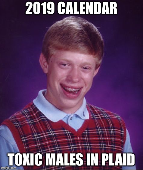 Bad Luck Brian | 2019 CALENDAR; TOXIC MALES IN PLAID | image tagged in memes,bad luck brian | made w/ Imgflip meme maker
