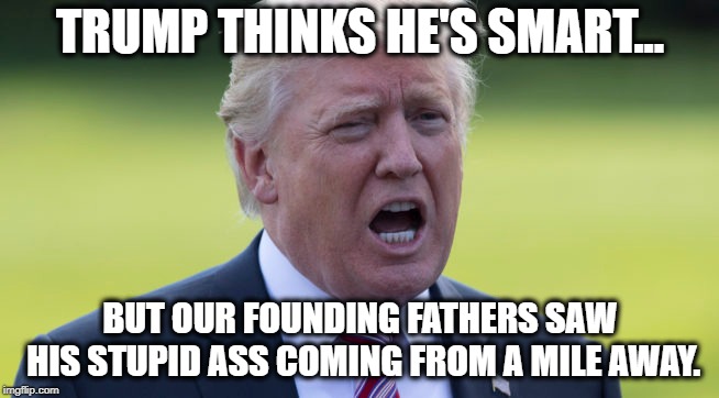 President Retard | TRUMP THINKS HE'S SMART... BUT OUR FOUNDING FATHERS SAW HIS STUPID ASS COMING FROM A MILE AWAY. | image tagged in donald trump,founding fathers,constitution,traitor,treason,fail | made w/ Imgflip meme maker