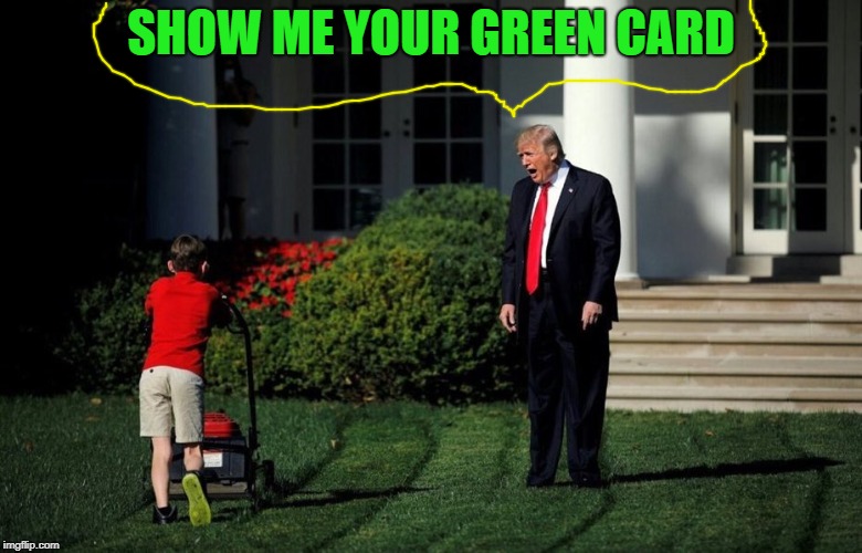 Trump Yelling At Kid | SHOW ME YOUR GREEN CARD | image tagged in trump yelling at kid | made w/ Imgflip meme maker