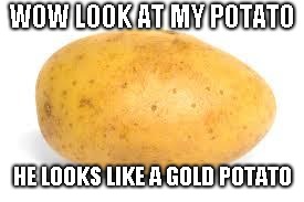 Potato | WOW LOOK AT MY POTATO; HE LOOKS LIKE A GOLD POTATO | image tagged in potato | made w/ Imgflip meme maker