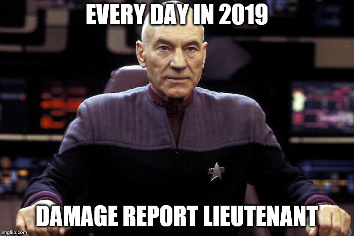 Captain Picard Damage Report | EVERY DAY IN 2019; DAMAGE REPORT LIEUTENANT | image tagged in captain picard damage report | made w/ Imgflip meme maker