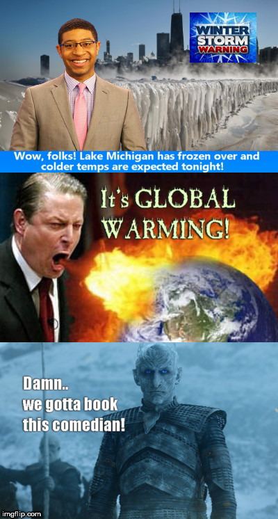 image tagged in frozen gore pops,al gore,global warming,lake michigan freezes,white walker,dark humor | made w/ Imgflip meme maker