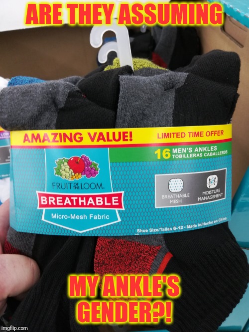 What about ankle gender fluidity | ARE THEY ASSUMING; MY ANKLE'S GENDER?! | image tagged in memes | made w/ Imgflip meme maker