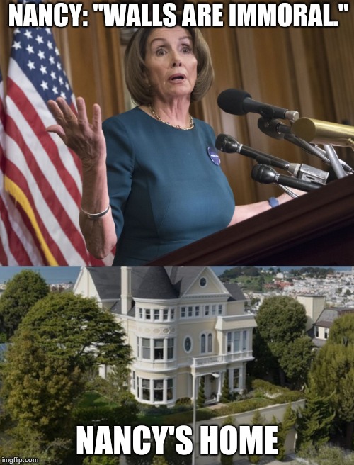 NANCY: "WALLS ARE IMMORAL."; NANCY'S HOME | image tagged in nancy pelosi | made w/ Imgflip meme maker