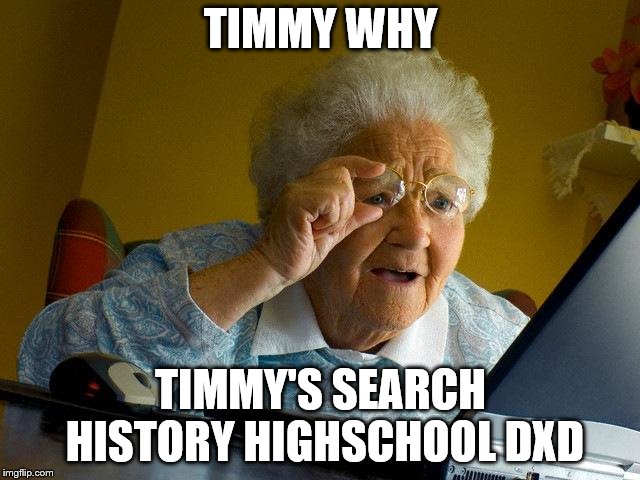 Grandma Finds The Internet | TIMMY WHY; TIMMY'S SEARCH HISTORY HIGHSCHOOL DXD | image tagged in memes,grandma finds the internet | made w/ Imgflip meme maker