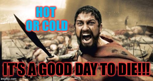 Sparta Leonidas Meme | HOT OR COLD IT'S A GOOD DAY TO DIE!!! | image tagged in memes,sparta leonidas | made w/ Imgflip meme maker