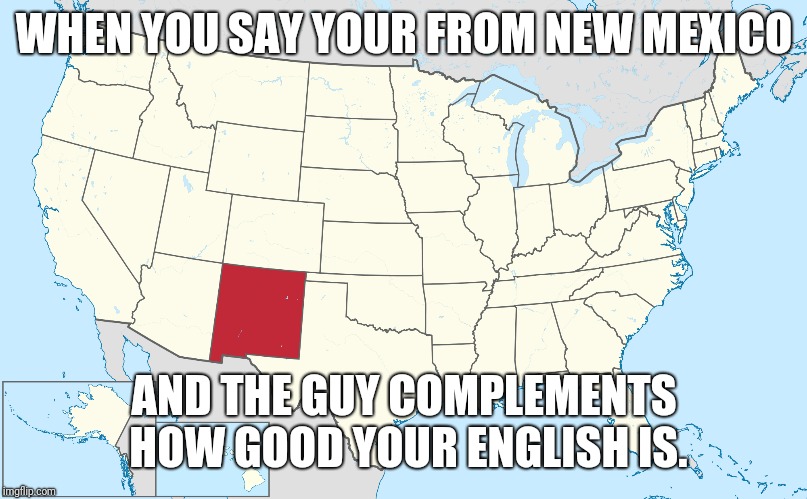 Bruh | WHEN YOU SAY YOUR FROM NEW MEXICO; AND THE GUY COMPLEMENTS HOW GOOD YOUR ENGLISH IS. | image tagged in new mexico | made w/ Imgflip meme maker