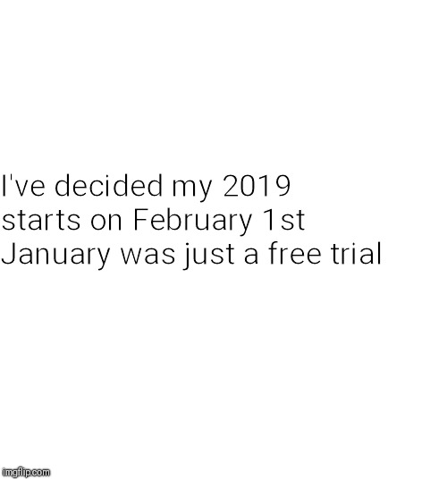 I've decided my 2019 starts on February 1st 
January was just a free trial | image tagged in life | made w/ Imgflip meme maker