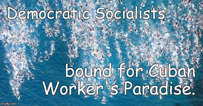 Swimmers in flight | Democratic Socialists bound for Cuban Worker's Paradise. | image tagged in swimmers in flight | made w/ Imgflip meme maker
