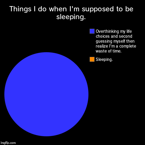 Things I do when I'm supposed to be sleeping. | Sleeping., Overthinking my life choices and second guessing myself then realize I'm a comple | image tagged in funny,pie charts | made w/ Imgflip chart maker