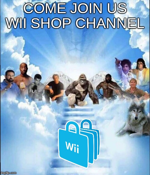 Meme Heaven | COME JOIN US WII SHOP CHANNEL | image tagged in meme heaven | made w/ Imgflip meme maker