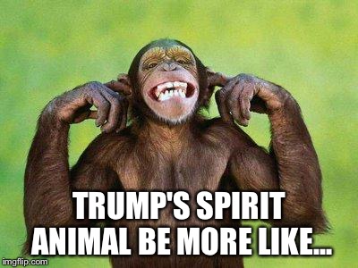 Not Listening Chimp | TRUMP'S SPIRIT ANIMAL BE MORE LIKE... | image tagged in not listening chimp | made w/ Imgflip meme maker