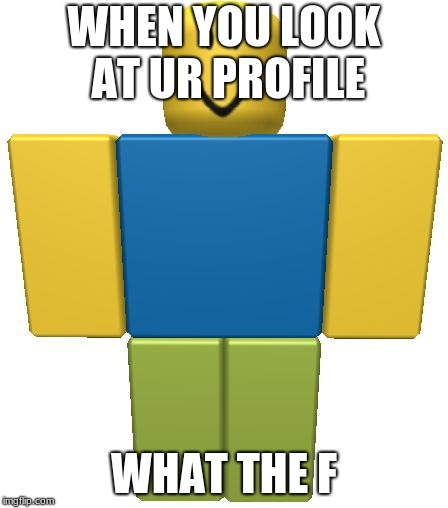 ROBLOX Noob | WHEN YOU LOOK AT UR PROFILE; WHAT THE F | image tagged in roblox noob | made w/ Imgflip meme maker