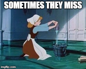 Cinderella Cleaning | SOMETIMES THEY MISS | image tagged in cinderella cleaning | made w/ Imgflip meme maker