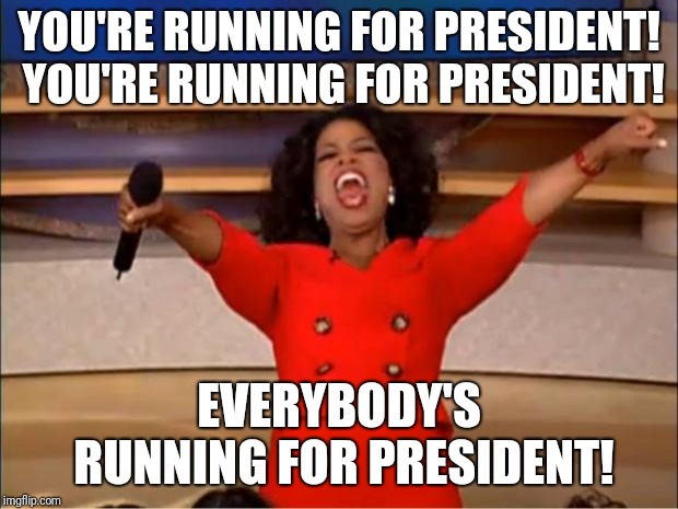 Oprah You Get A | YOU'RE RUNNING FOR PRESIDENT! YOU'RE RUNNING FOR PRESIDENT! EVERYBODY'S RUNNING FOR PRESIDENT! | image tagged in memes,oprah you get a | made w/ Imgflip meme maker