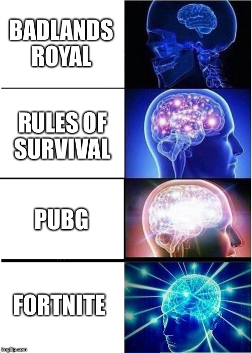 Expanding Brain | BADLANDS ROYAL; RULES OF SURVIVAL; PUBG; FORTNITE | image tagged in memes,expanding brain | made w/ Imgflip meme maker