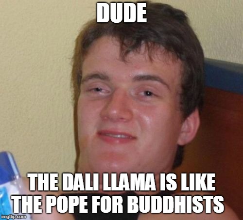 10 Guy Meme | DUDE; THE DALI LLAMA IS LIKE THE POPE FOR BUDDHISTS | image tagged in memes,10 guy | made w/ Imgflip meme maker