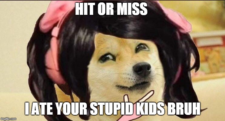 Hit or miss | HIT OR MISS; I ATE YOUR STUPID KIDS BRUH | image tagged in hit or miss | made w/ Imgflip meme maker