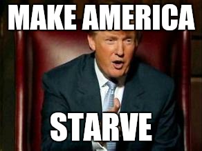 Donald Trump | MAKE AMERICA; STARVE | image tagged in donald trump | made w/ Imgflip meme maker