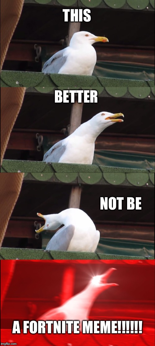 Inhaling Seagull Meme | THIS BETTER NOT BE A FORTNITE MEME!!!!!! | image tagged in memes,inhaling seagull | made w/ Imgflip meme maker
