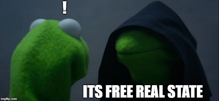 Evil Kermit | ! ITS FREE REAL STATE | image tagged in memes,evil kermit | made w/ Imgflip meme maker