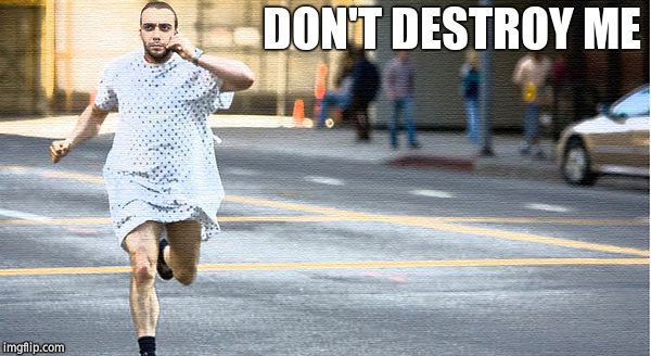 hospital run away | DON'T DESTROY ME | image tagged in hospital run away | made w/ Imgflip meme maker