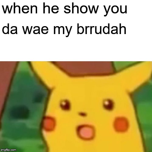 Surprised Pikachu Meme | when he show you; da wae my brrudah | image tagged in memes,surprised pikachu | made w/ Imgflip meme maker