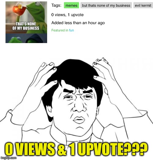 0 VIEWS & 1 UPVOTE??? | image tagged in memes,jackie chan wtf | made w/ Imgflip meme maker