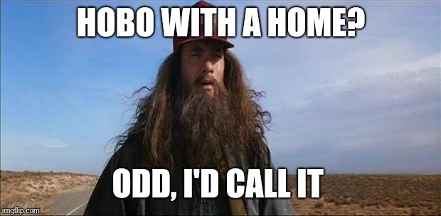 Forrest Gump Hobo | HOBO WITH A HOME? ODD, I'D CALL IT | image tagged in forrest gump hobo | made w/ Imgflip meme maker