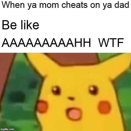Surprised Pikachu Meme | When ya mom cheats on ya dad; Be like; AAAAAAAAAHH  WTF | image tagged in memes,surprised pikachu | made w/ Imgflip meme maker