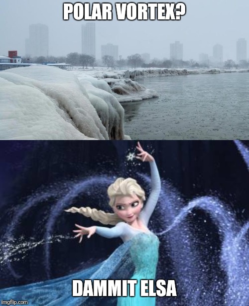 The most likely cause of the polar vortex | POLAR VORTEX? DAMMIT ELSA | image tagged in polar vortex,frozen,snow,elsa frozen,frozen elsa,elsa | made w/ Imgflip meme maker