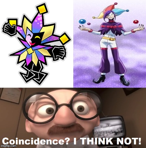Dimentio and Rascal look very similar to each other. Coincidence? I THINK NOT! | image tagged in dimentio,glitter force rascal,coincidence i think not | made w/ Imgflip meme maker