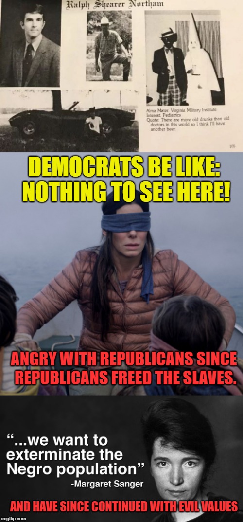 DEMOCRATS BE LIKE: NOTHING TO SEE HERE! ANGRY WITH REPUBLICANS SINCE REPUBLICANS FREED THE SLAVES. AND HAVE SINCE CONTINUED WITH EVIL VALUES | image tagged in bird box | made w/ Imgflip meme maker