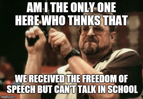 Am I The Only One Around Here Meme | AM I THE ONLY ONE HERE WHO THNKS THAT; WE RECEIVED THE FREEDOM OF SPEECH BUT CAN'T TALK IN SCHOOL | image tagged in memes,am i the only one around here | made w/ Imgflip meme maker