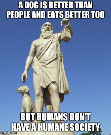 A dog's life | A DOG IS BETTER THAN PEOPLE AND EATS BETTER TOO; BUT HUMANS DON'T HAVE A HUMANE SOCIETY | image tagged in philosopher,dog,humane society | made w/ Imgflip meme maker