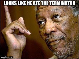 This Morgan Freeman | LOOKS LIKE HE ATE THE TERMINATOR | image tagged in this morgan freeman | made w/ Imgflip meme maker