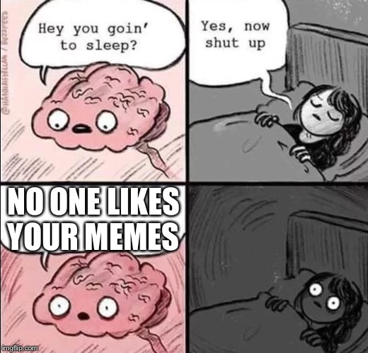 waking up brain | NO ONE LIKES YOUR MEMES | image tagged in waking up brain | made w/ Imgflip meme maker