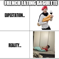 Expectation vs Reality | FRENCH EATING BAGUETTE | image tagged in expectation vs reality | made w/ Imgflip meme maker