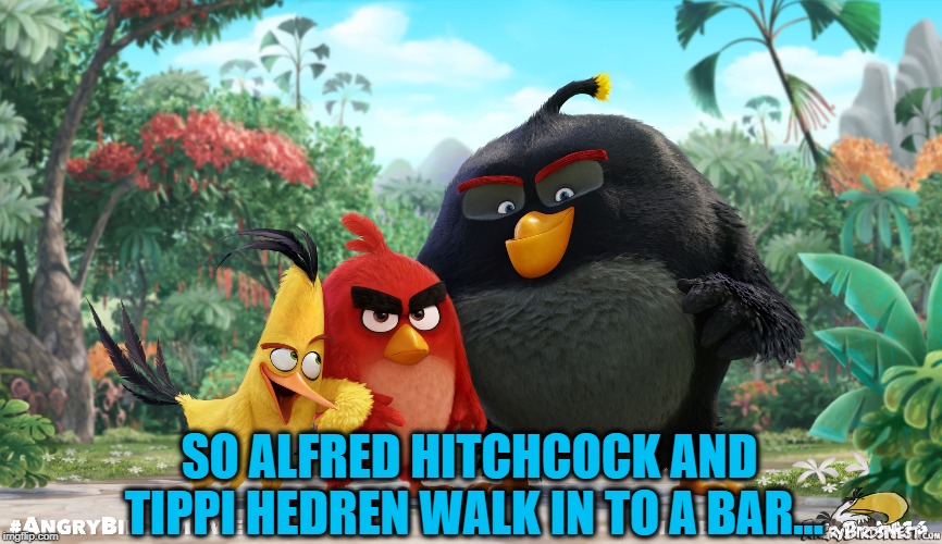 Bird Weekend 1-3, a moemeobro, Clybourne and 1forpeace event | SO ALFRED HITCHCOCK AND TIPPI HEDREN WALK IN TO A BAR... | image tagged in angry birds pig,dirty joke | made w/ Imgflip meme maker