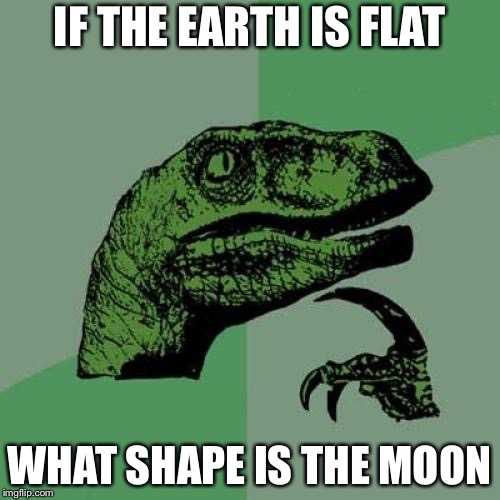 Philosoraptor | IF THE EARTH IS FLAT; WHAT SHAPE IS THE MOON | image tagged in memes,philosoraptor | made w/ Imgflip meme maker
