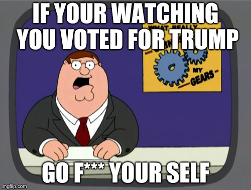 Peter Griffin News | IF YOUR WATCHING YOU VOTED FOR TRUMP; GO F*** YOUR SELF | image tagged in memes,peter griffin news | made w/ Imgflip meme maker