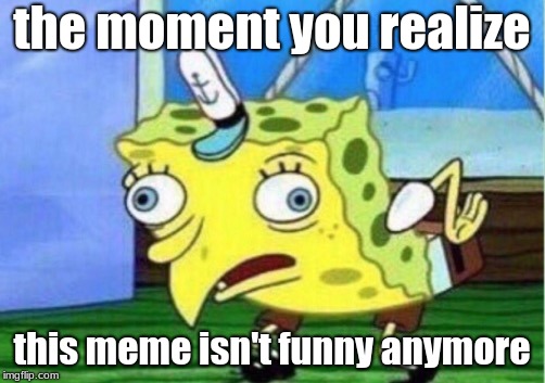 Mocking Spongebob | the moment you realize; this meme isn't funny anymore | image tagged in memes,mocking spongebob | made w/ Imgflip meme maker
