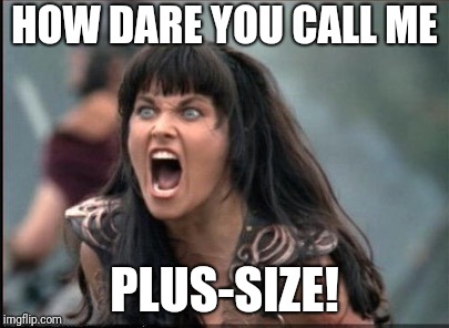 Screaming Woman | HOW DARE YOU CALL ME PLUS-SIZE! | image tagged in screaming woman | made w/ Imgflip meme maker