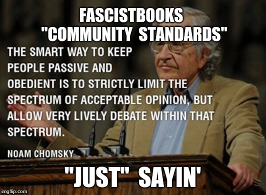FASCISTBOOKS  "COMMUNITY  STANDARDS"; "JUST"  SAYIN' | image tagged in facebook,community standards | made w/ Imgflip meme maker