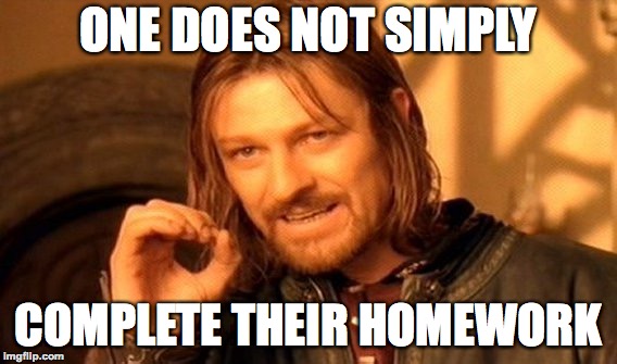 One Does Not Simply Meme | ONE DOES NOT SIMPLY COMPLETE THEIR HOMEWORK | image tagged in memes,one does not simply | made w/ Imgflip meme maker