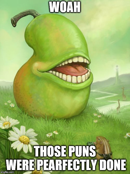 Lol wut pear | WOAH THOSE PUNS WERE PEARFECTLY DONE | image tagged in lol wut pear | made w/ Imgflip meme maker